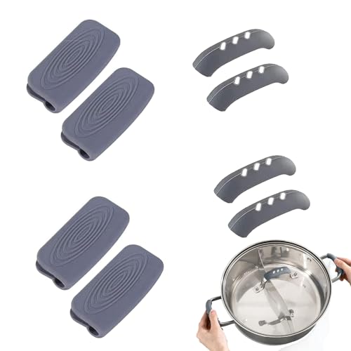 UAIAGM 4 Pairs Silicone Pot Handle Covers Heat Resistant Silicone Pot Handle Covers Universal Fit for Pots Pans and Skillets Non-Slip Grip Protects Hands from Hot Handles Ideal Tools for Kitchen