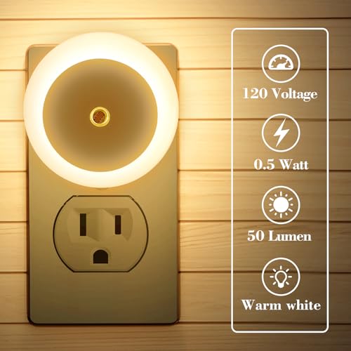 Image of KINUR 6 Pack Night Light, LED Night Lights Plug into wall with Dusk to Dawn sensors, Plug in Night Lights for Kids Room, Bedroom, Bathroom, Baby Nursery,Stair Lights, Hallway Light, Warm White