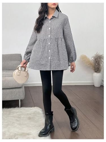 SweatyRocks Girl's Ruffle Peplum Blouses Plaid Long Sleeve Button Down Shirts4