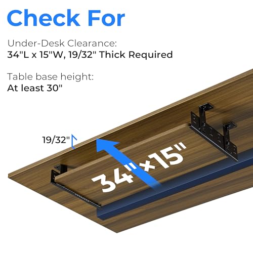 EUREKA ERGONOMIC Adjustable Keyboard Tray Under Desk, 28x11 Inch Large Slide Out Keyboard & Mouse Platform Tray, Wooden Pull Out Computer Keyboard Drawer for Typing Home Office Desk, Walnut - Thumbnail 5