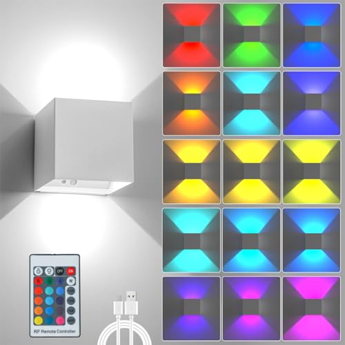 KwatTsz RGB Wandleuchte mit Fernbedienung, 6000mAh Farbwechsel LED Akku Wandleuchte, 16 Farben, Ohne Stromanschluss, Innen Dimmbar Wandlampe, Geeignet für Schlafzimmer Wohnzimmer (weiß 1 Stück)