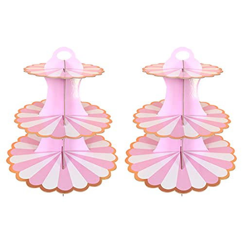 Leismy 2 Pack Cardboard Cake Stand, 3 Tier Paper Dessert Round Cupcake Holder Tower Disposable Pastry Stand for Birthday, Afternoon Tea,Wedding Party Anniversary Christening Fruit Desserts Display