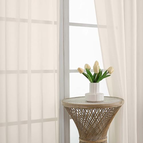Image of OVZME Cream Sheer Curtains 120 Inches Long 2 Panels Set, 59 Inch Extra Wide Soft Airy Lightweight Sheer Curtains for Living Room, Farmhouse Voile Filmy Rod Pocket Drapes, 59Wx120L Inches