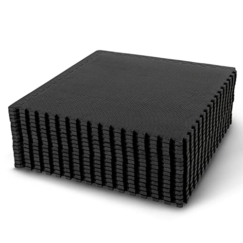 BODYTECH-Puzzle-Exercise-Mat-Interlocking-Foam-and-Tile-Mats-for-Home-Gym-Floor-Padding-for-Small-Child-Black-Color-18-x-18-x--Thick-16-Sheet-36-SQFT