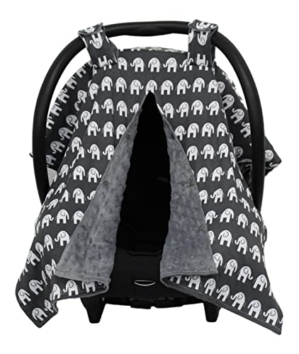 Image of Dear Baby Gear Car Seat Canopy - Infant Car Seat Cover for Maximum Protection and Style - Soft and Breathable - Carseat Canopies for Boys and Girls - Elephants on Gray/Gray Dot - 40"x30"