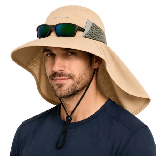 Image of Palmyth Fishing Hat Wide Brim Sun Hat with Neck Flap & Sunglasses Storage