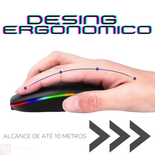 Mouse Sem Fio Recarregável com Led RGB, Design Ergonômico, Conexão Dual Bluetooth 5.0/USB 2.4GHz, DP