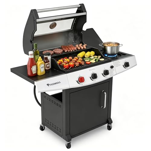 Image of 4 Burners Propane Gas Outdoor Grill 50000 BTU, 553 Sq.in, Side Burner, Porcelain-Enameled Grates, Stainless Steel Propane Grill Outdoor Cooking, Patio Garden Family Barbecues Party