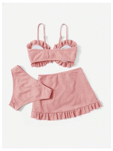Image of SHENHE Girl's 3 Piece Cute High Waisted Ruffle Trim Swimsuit Bikini Sets with Beach Skirt