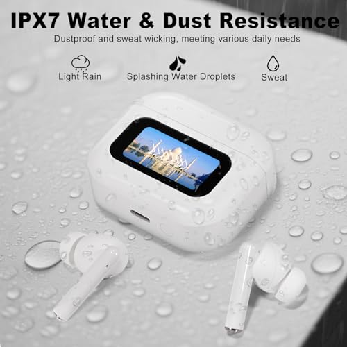 Image of Wireless Earbuds, Bluetooth 5.4 Ear Buds with Touch Screen, ANC /ENC Noise Cancelling Earbuds with Charging Case, IPX7 Waterproof, 6 EQ Modes, 40H Playtime Stereo Sound Earphones for iOS Android(White)