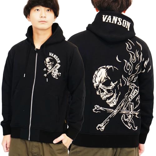 [バンソン] クロスボーンスカル刺繍 スウェットパーカー メンズ 2026年モデル nvsz-2601 (JP, アルファベット, XL, ブラック)