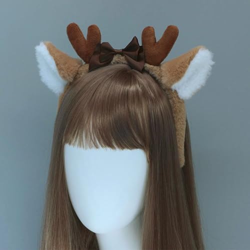 minkissy Deer Ear Headband Christmas BoBo Antlers Headband Plush Reindeer Bow Christmas Hat Cosplay Deer Hair Accessories Hairband Cosplay Christmas Party for Boy Girls - Image 4