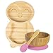 Tiny Dining Conjunto de cena de pingüino de succión de bambú para niños - Fibra natural Bebé niño Stay Stay PUT MEGMENTE FEINFING TRACULAR - PINK