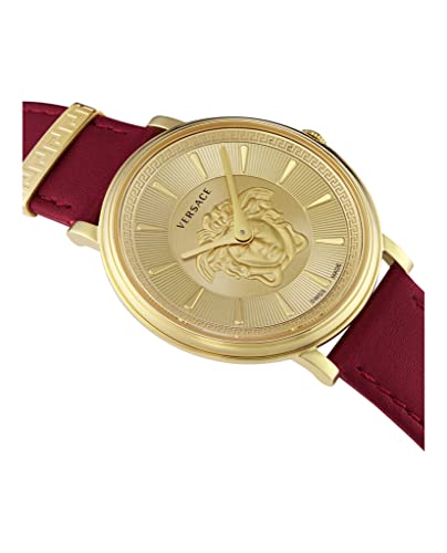 Versace V-Circle Medusa Collection Luxury Womens Watch Timepieces with a Burgundy Strap Featuring a Gold Case and Dial3