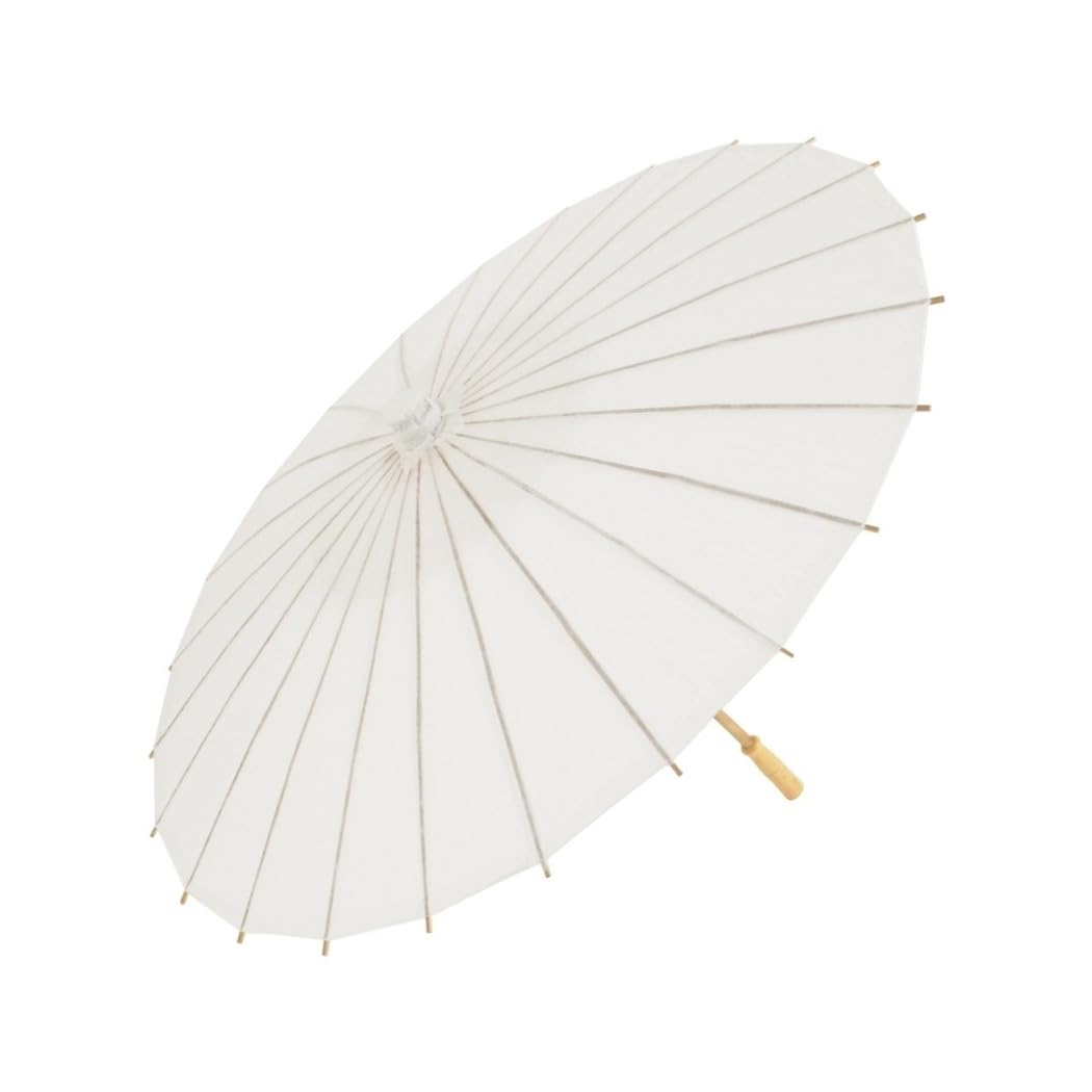 Trade Shop - Set 12 Pezzi Ombrello Bambu Bianco 15 Cm Carta Legno Sposa Wedding Ombrellino