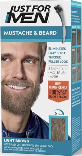 JUST FOR MEN Mustache & Beard Dye, Keratin, Light Brown M-25 (1 Pack)