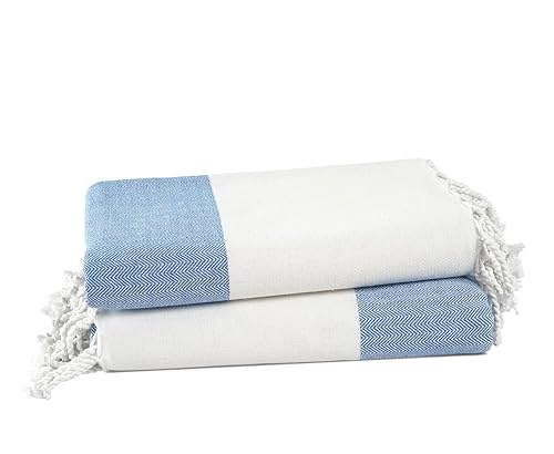 Lane Linen Large Beach Towel, 2 Pack Turkish Beach Towel Set, Lightweight Beach Towels for Adults, 39"x71" Oversized Pool Towels, Absorbent, Quick Dry, Durable Sand Proof Beach Towel - Placid Blue