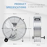 COSTWAY 24 Inch Large Industrial Drum Fan, 3-Speed High-Velocity Floor Fan with Built-in Wheels & Handle, Metal Air Circulator Cooling Fan for Home Commercial Warehouse Workshop (Silver) - Image 6