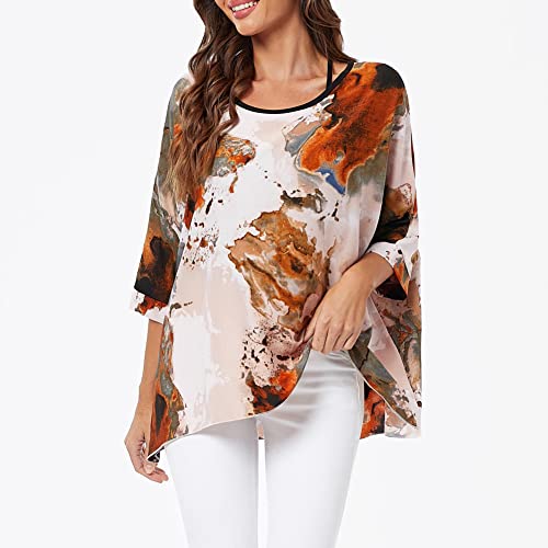 Image of Ckikiou Plus Size Batwing Flowy Semi Sheer Chiffon Blouse Tunic for Women Summer Floral Print Boho Beach Cover ups