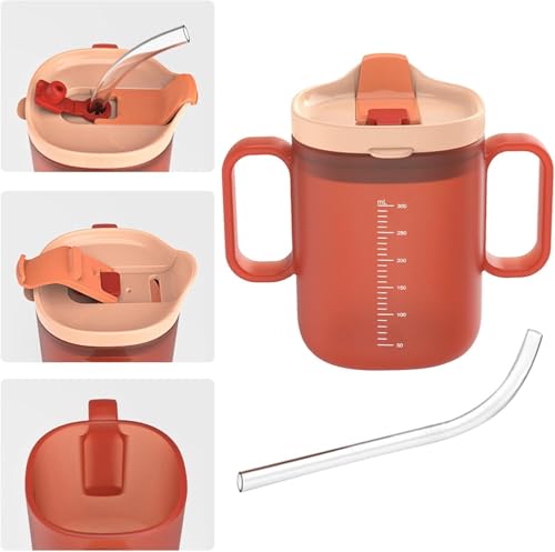 Peaoop Adult Sippy Cups for Elderly 2 Handles Straw Cups 300ml No Spill Cup for Adults Dysphagia Cup for Disabled Patients (Orange+Blue) by Peaoop - Used condition - Image 4