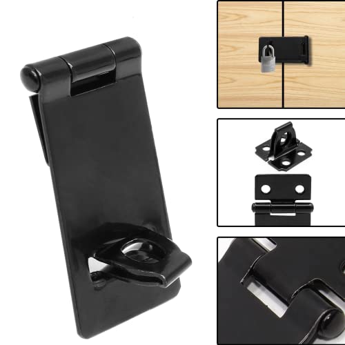 Biaungdo 2 Inch Padlock Hasp, 4 Pcs Door Slide Latch Lock Security Door Clasp Black Painted Iron Gate Bolt Lock Hasp with Screws for Door Gate, Home, Garden, Yard(Black) - Image 5
