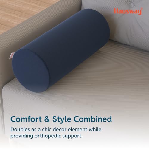 Image of Memory Foam Bolsters for Sofa, Bed Pillows for Rest and Support - Navy Blue Velvet Cover, 22 inch x 8 inch x 8 inch - Pack of 1