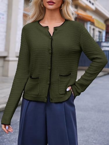 Image of Saodimallsu Womens Button Down Cardigan Sweaters Long Sleeve Open Front Cropped Knit Jacket Coats with Pockets