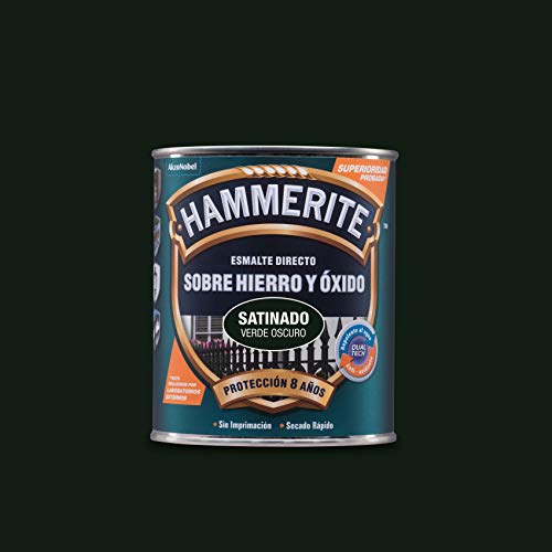 Hammerite Esmalte Antioxidante Satinado Directo Hierro Verde Oscuro 750 ml Paquete de 1