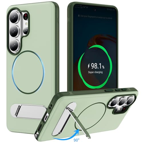 MEIXILU �K�p�Ώ�Samsung Galaxy S26 Ultra/S26+�p�}�O�l�b�g�J�o�[�A�������߉\�Ȑ܂肽���ݎ��X�^���h�t���X�����P�[�X�A�����h�~PC�ی�V�F��,�O���[��,S26 Ultra