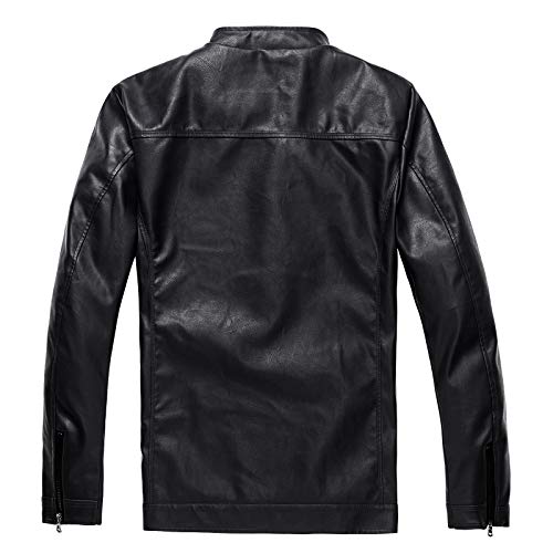 Image of WULFUL Men's Stand Collar Leather Jacket Motorcycle Lightweight Faux Leather Outwear