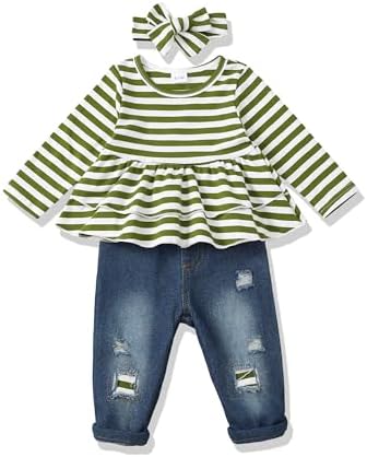Baby Girl Clothes Toddler Girls Winter Outfits Infant Clothing Ruffle Top Denim Pants Jeans Cute Fall Outfit Set