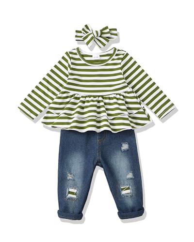 Image of Baby Girl Clothes Toddler Girls Winter Outfits Infant Clothing Ruffle Top Denim Pants Jeans Cute Fall Outfit Set