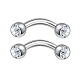 2Pcs Surgical Steel 18g 1/4 6mm Curved Barbell Piercing Jewelry Eyebrow Rook Cartilage Tragus 3mm Clear Crystal Ball M10899