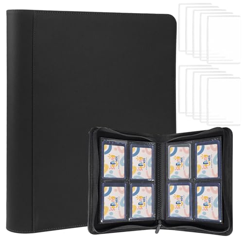 Toploader - Carpeta para 160 sobrecargadores, álbum de recortes, álbum de recortes con 10 fundas para tarjetas verticales de luz blanca 35PT, color negro de piel sintética, con cremallera para