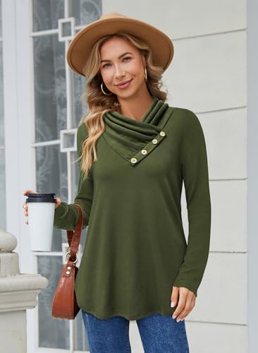 Image of Bulotus Womens Turtleneck Sweaters Ribbed Knit Split Cowl Neck Tunic Sweaters