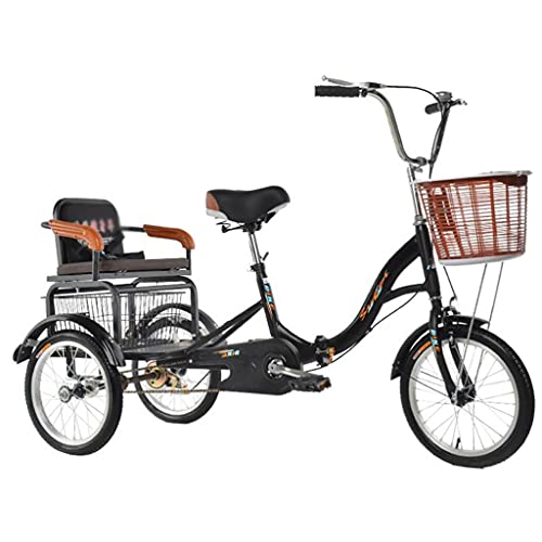 三輪自転車 16インチ大人用三輪車三輪クルーザーバイク調節可能なシート&H&lebar 3輪自転車大人用ショッピングバスケット&後部座席サイクリングペダリング付き