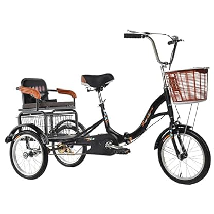 16-Zoll-Dreirad für Erwachsene, dreirädriges Cruiser-Fahrrad, Verstellbarer Sitz und Lenker, dreirädriges Fahrrad für Erwachsene mit Einkaufskorb und Rücksitz, Picknick, Radfahren, Treten (schwa – Bild 3