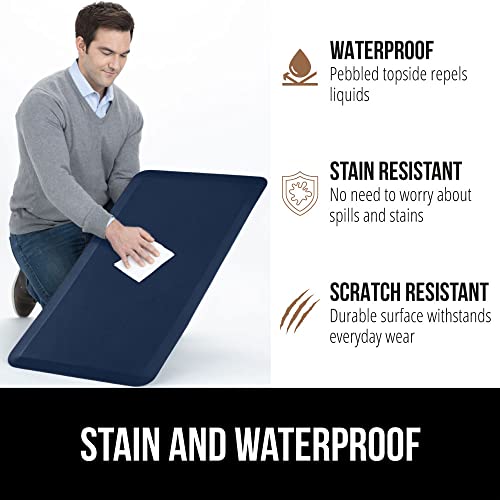 Image of GORILLA GRIP Cushioned Antifatigue Kitchen Mat for Floor, 70x24, Navy | 3 /4 Inch Thick Ergonomic Office Standing Desk Mats, Waterproof and Stain Resistant Pebbled Top, Supportive Padded Foam Rug