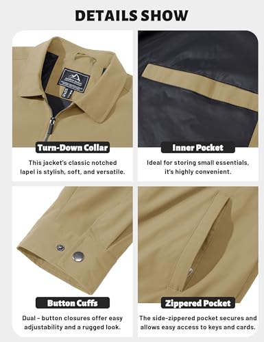 Image of TACVASEN Mens Lightweight Windbreaker Full Zip Up Laydown Collar Jackets Light Casual Coat with Zip Pockets
