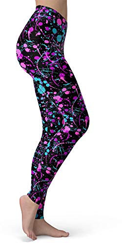 Image of sissycos Women's 80s Leggings Neon Artistic Splash Printed Buttery Soft Stretchy Pants
