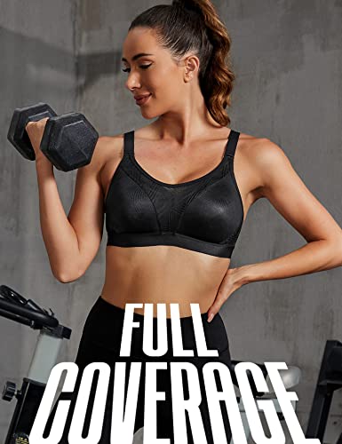 Zerobound High Impact Sports Bras For Women Plus Size Wirefree Non Padded High Supports Workout Bras (Black,34B) #TOP2