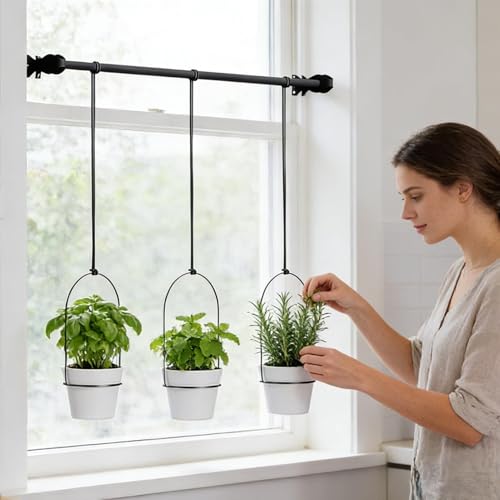 Pot de fleurs suspendu réglable pour balcon et cuisine - 4