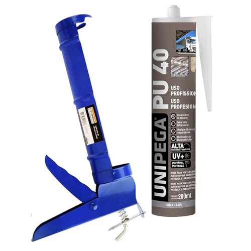 Kit Aplicador de Silicone Fechado Starfer + Cola Adesivo Selante PU 40 Cinza 400g Unipega Construção e Vedação
