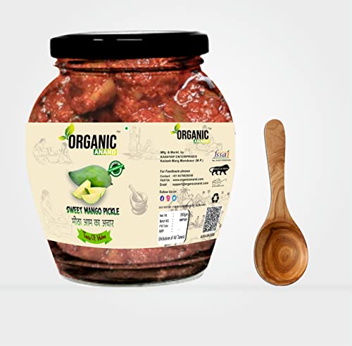Image of Organic Anand Pure & Natural Less Sweet Mango Pickle (Mitha Aam ka achar) Jaggery Mango Pickle, Homemade Achar, No Artificial Preservatives & Colors (350Gm)