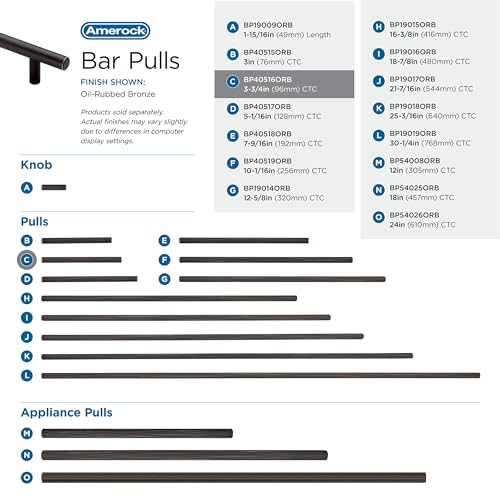 Image of Amerock 10 Pack 3-3 /4 inch Bar Pulls Oil-Rubbed Bronze Drawer Pull | 3-3 /4 inch (96mm) Center-to-Center Mounting Distance and 6-1 /8 inches Overall Length, Durable Carbon Steel Cabinet Hardware