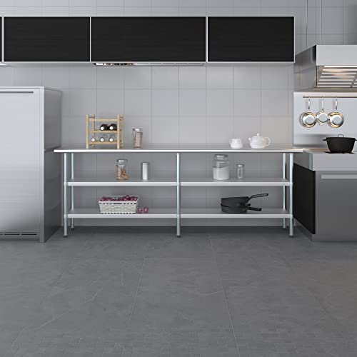 Image of AmGood Stainless Steel Work Table with 2 Shelves | NSF | Metal Utility Table (96 inch Long x 18 inch Deep)