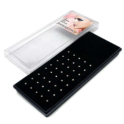 JEWELRIESHOP 40pcs Nose Studs Stainless Steel CZ Nose Rings Pins Piercing Jewelry Bone Studs for Women Men Hypoallergenic 22G2