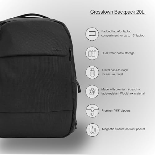 Incase Crosstown Backpack – 20L Everyday Laptop Backpack for Work, Travel – 16" Faux Fur MacBook Sleeve, External Front Pocket, Water Bottle Pockets, Travel Pass Through - Black by Incase - Image 3