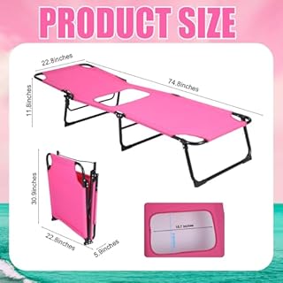 CroBlissful Fodlable BBL Chair with Hole, Adjustable 5-Position Lawn Chair for BBL Chaise Lounge After Surgery Recovery Bed for Patio Garden Poolside Outdoor Yard Beach (Pink)