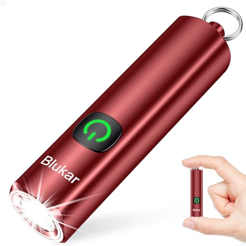 Blukar Mini Linterna LED Recargable, Super Brillante Portátil EDC Linternas Llavero, 3 Modos de Iluminación, IPX6 Impermeable, Flashlight de Mano con Función de Memoria para Emergencias, Camping etc